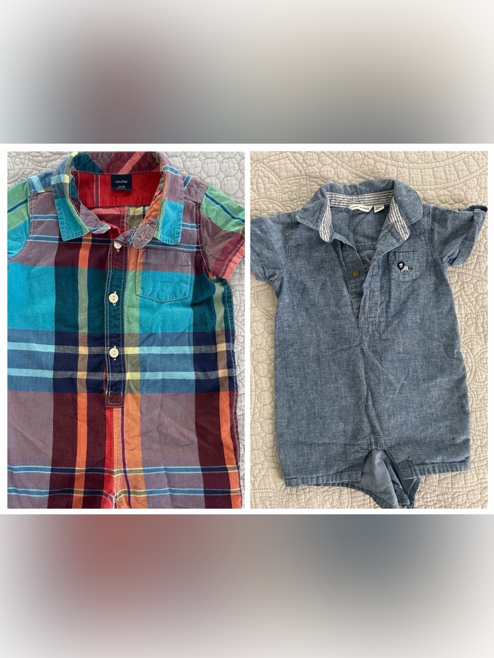 Baby Boy Romper Bundle – Janie & Jack Chambray + Baby Gap Plaid, Size 12-18mo